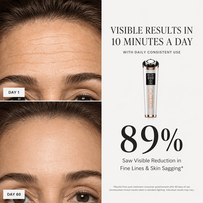 Before and after Velino LUMERA Lift Pro 89% saw visible reduction in fine lines and skin sagging after 60 days of daily use