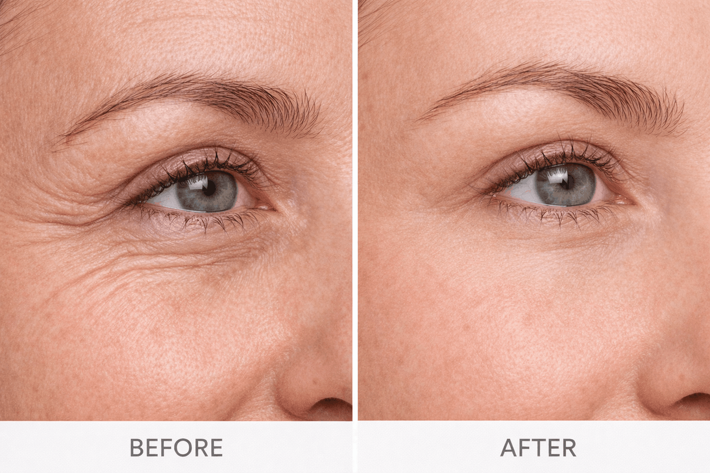 Before and after Velino LUMERA Lift Pro  reduced crow's feet and lifted under-eye area after consistent daily use